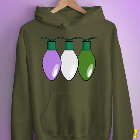 Genderqueer Pride Christmas Lights Hoodie - Army