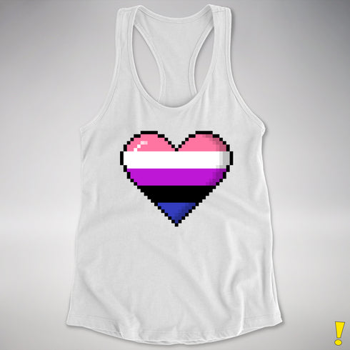 Genderfluid Pride 8-Bit Pixel Heart Racerback Tank - White