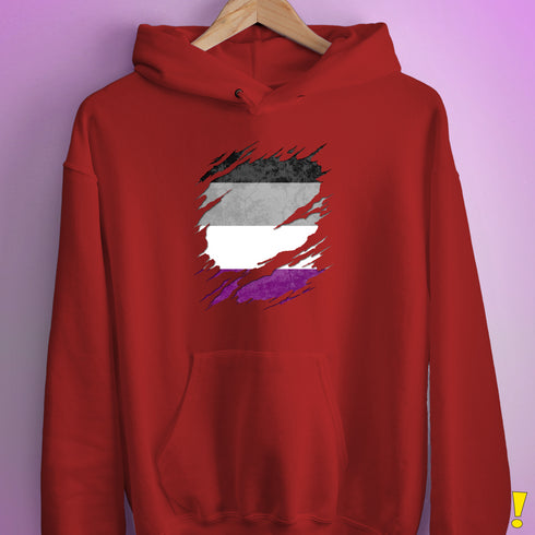 Asexual Pride Flag Ripped Reveal Hoodie - Red