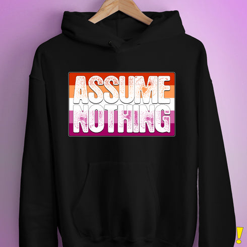 Assume Nothing Lesbian Pride Flag Hoodie - Black