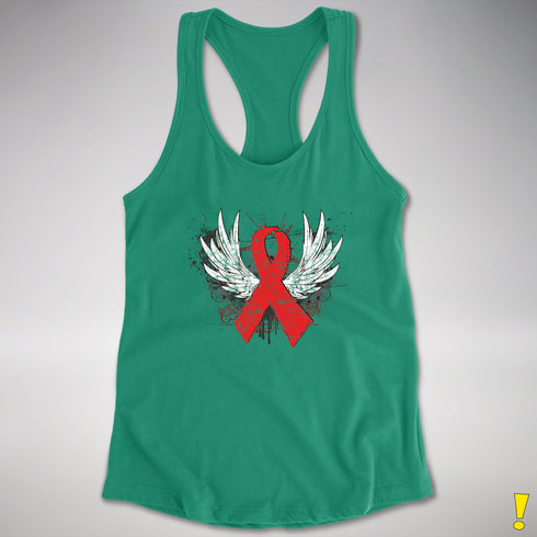 Winged Red Ribbon - World AIDS Day Racerback Tank - Kelly Green