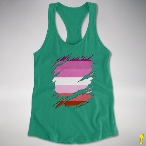 Pink Lesbian Ripped Reveal Racerback Tank - Kelly Green