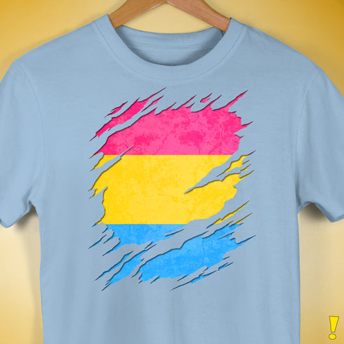 Pansexual Pride Flag Ripped Reveal Premium Unisex T-Shirt - Baby Blue