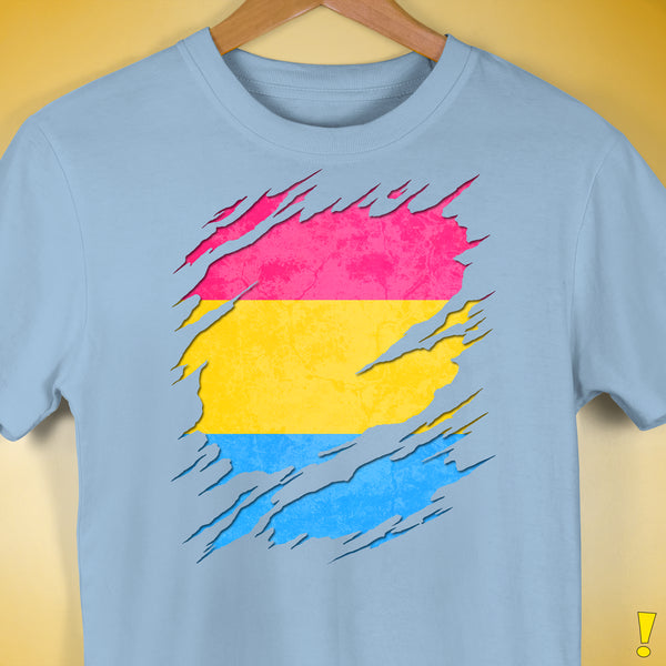 Pansexual Pride Flag Ripped Reveal Premium Unisex T-Shirt - Baby Blue