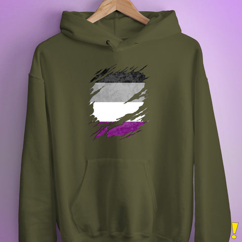 Asexual Pride Flag Ripped Reveal Hoodie - Army