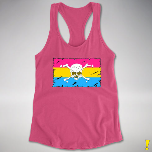 Pansexual Pride Pirate Flag Racerback Tank - Hot Pink