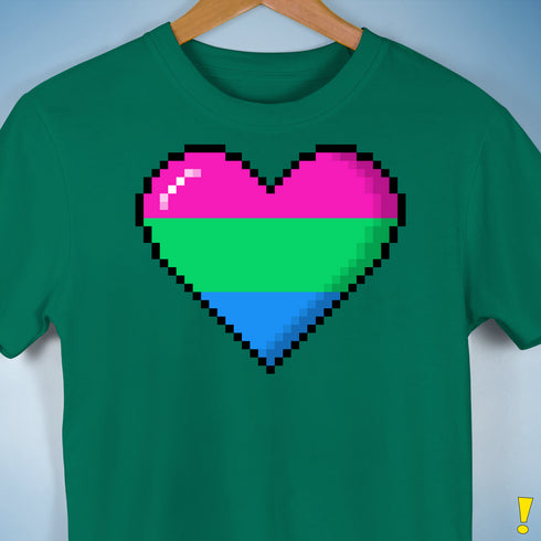 Polysexual Pride 8-Bit Pixel Heart Premium Unisex T-Shirt - Kelly Green