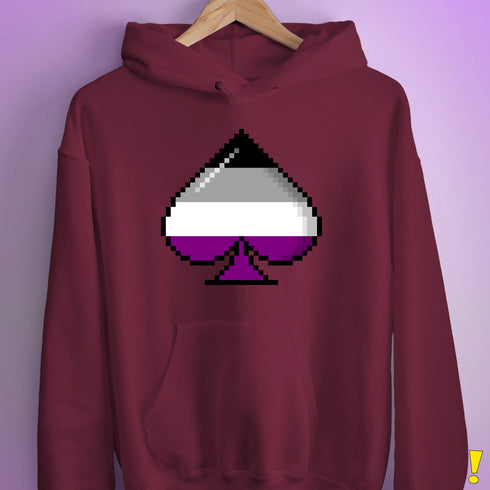 Asexual Pride Pixel Ace of Spades Hoodie - Maroon