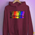 Distressed Philly LGBTQ Pride Whee! Exclamation Points Hoodie - Maroon
