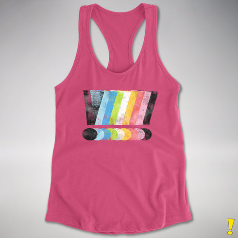 Queer Pride Grunge Exclamation Points Racerback Tank - Hot Pink
