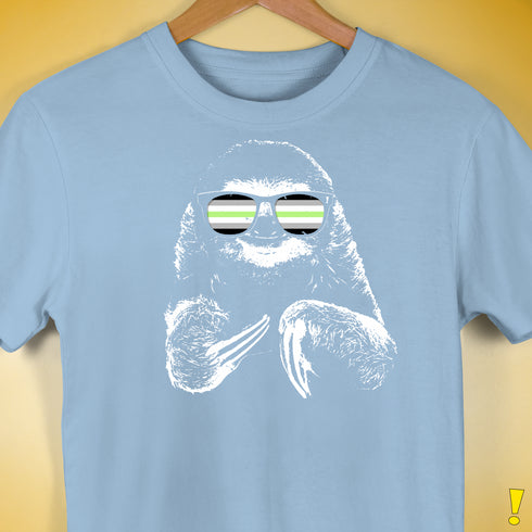 Pride Sloth Agender Flag Sunglasses Premium Unisex T-Shirt - Baby Blue