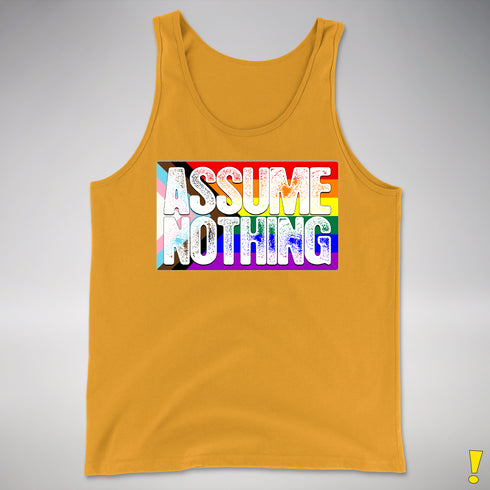 Assume Nothing LGBTQ Progress Pride Flag Premium Tank Top - Gold