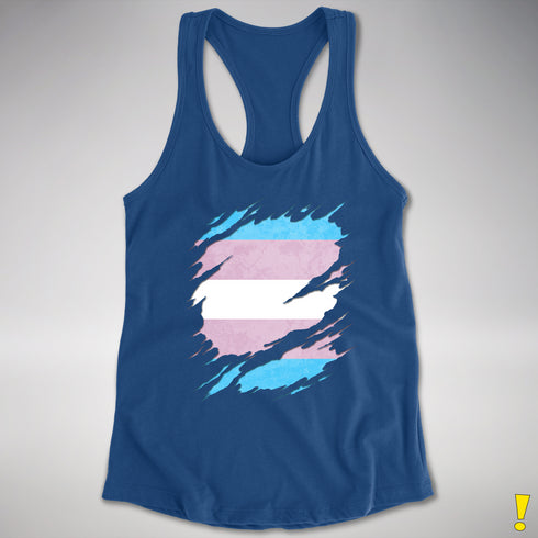 Transgender Pride Flag Ripped Reveal Racerback Tank - Royal