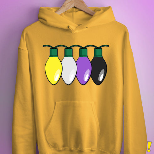 Nonbinary Pride Christmas Lights Hoodie - Mustard
