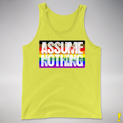 Assume Nothing Philly LGBTQ Gay Pride Flag Premium Tank Top - Neon Yellow