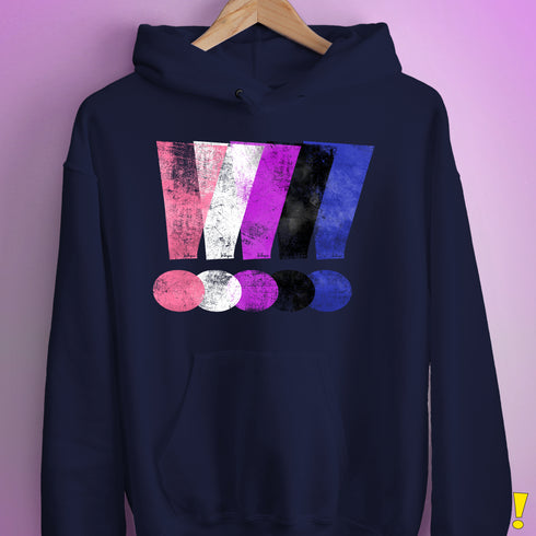 Genderfluid Pride Grunge Exclamation Points Hoodie - Navy