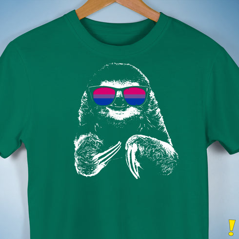 Pride Sloth Bisexual Flag Sunglasses Premium Unisex T-Shirt - Kelly Green