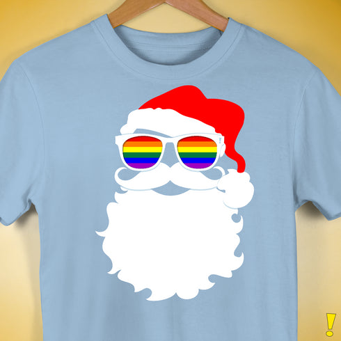 Santa’s LGBTQ Rainbow Pride Flag Shades Premium Unisex T-Shirt - Baby Blue
