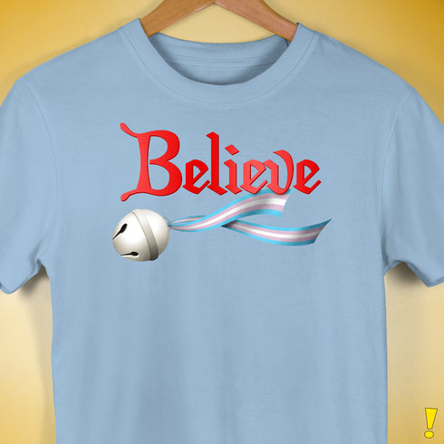 Believe Transgender Pride Jingle Bell Premium Unisex T-Shirt - Baby Blue