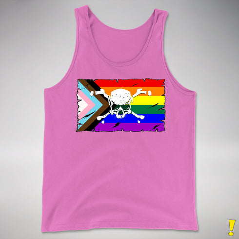 LGBTQ Progress Pride Pirate Flag Premium Tank Top - Neon Pink