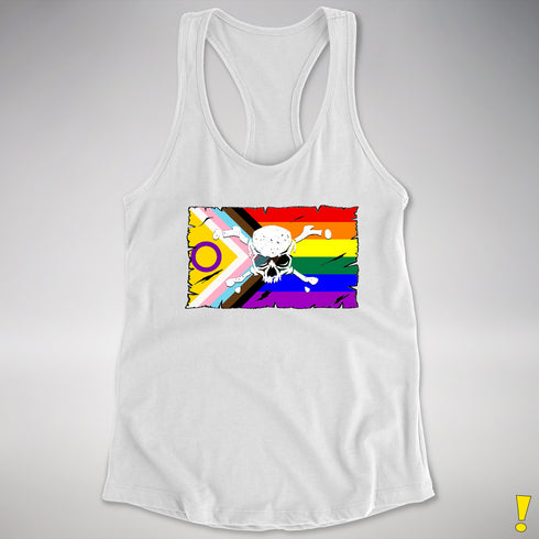 Intersex Inclusive Progress Pride Pirate Flag Racerback Tank - White