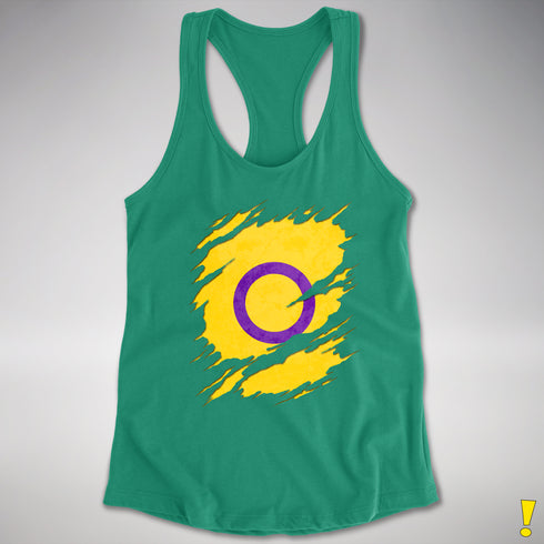 Intersex Pride Flag Ripped Reveal Racerback Tank - Kelly Green