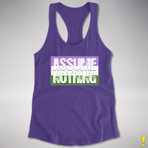 Assume Nothing Genderqueer Pride Flag Racerback Tank - Purple