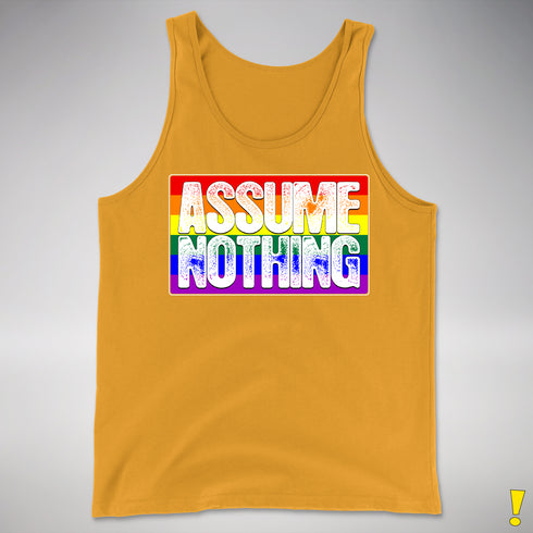 Assume Nothing LGBTQ Pride Flag Premium Tank Top - Gold