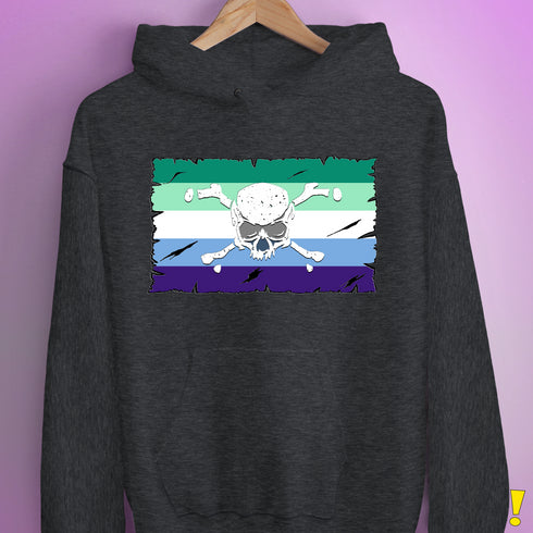 Gay Male Pride Pirate Flag Hoodie - Dark Grey Heather
