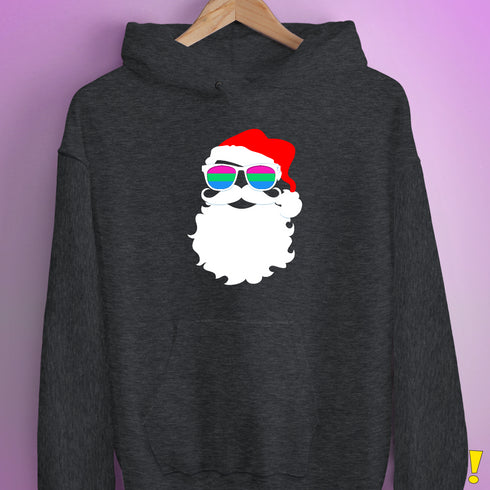 Santa Claus Polysexual Pride Flag Sunglasses Hoodie - Dark Grey Heather