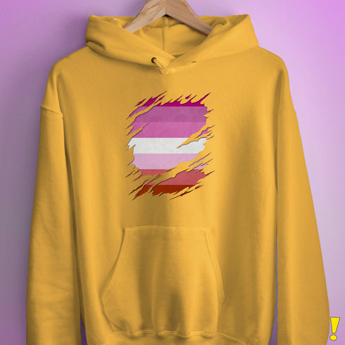 Pink Lesbian Ripped Reveal Hoodie - Mustard