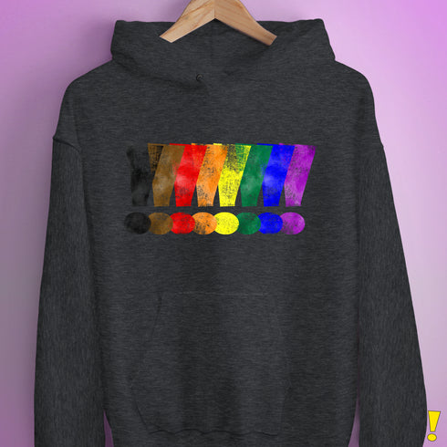Distressed Philly LGBTQ Pride Whee! Exclamation Points Hoodie - Dark Grey Heather