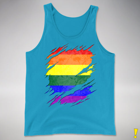 LGBTQ Pride Flag Ripped Reveal Premium Tank Top - Neon Blue