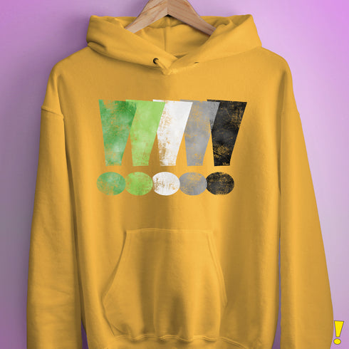 Distressed Aromantic Pride Exclamation Points Hoodie - Mustard