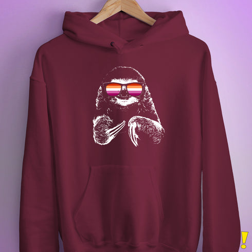 Pride Sloth Lesbian Flag Sunglasses Hoodie - Maroon