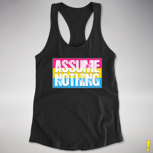 Assume Nothing Pansexual Pride Flag Racerback Tank - Black