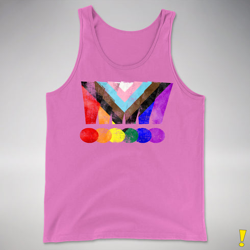 LGBTQ Progress Pride Grunge Exclamation Points Premium Tank Top - Neon Pink
