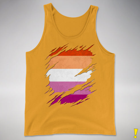 Lesbian Pride Flag Ripped Reveal Premium Tank Top - Gold