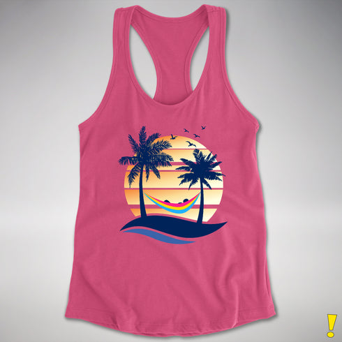 Pansexual Pride Hammock Summer Beach Sunset Racerback Tank - Hot Pink