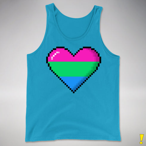 Polysexual Pride 8-Bit Pixel Heart Premium Tank Top - Neon Blue