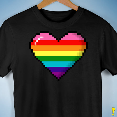 Gilbert Baker Original LGBTQ Gay Rainbow Pride 8-Bit Pixel Heart - Black