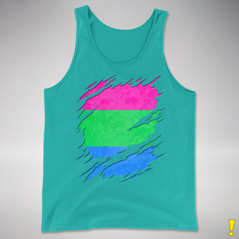 Polysexual Pride Flag Ripped Reveal Premium Tank Top - Teal
