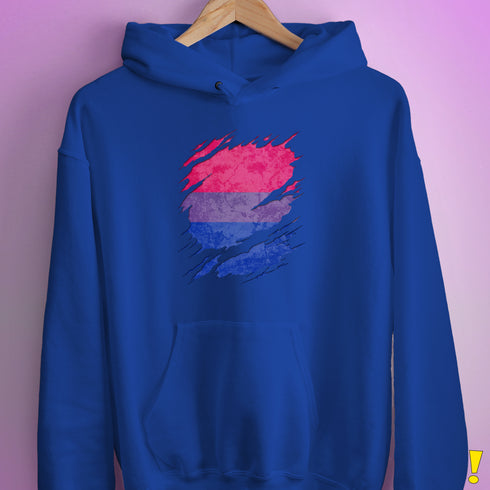 Bisexual Pride Flag Ripped Reveal Hoodie - Royal Blue