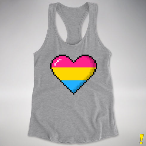 Pansexual Pride 8-Bit Pixel Heart Racerback Tank - Heather Grey
