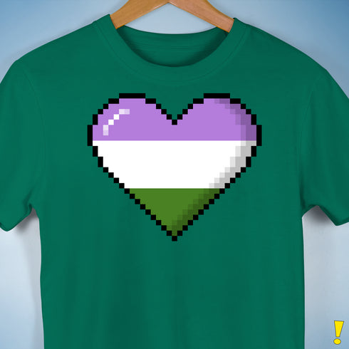 Genderqueer Pride 8-Bit Pixel Heart Premium Unisex T-Shirt - Kelly Green