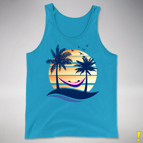 Genderfluid Pride Hammock Summer Beach Sunset Premium Tank Top - Neon Blue