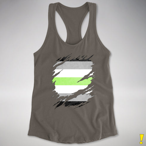 Agender Pride Flag Ripped Reveal Racerback Tank - Dark Grey