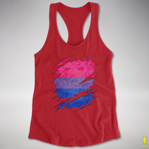 Bisexual Pride Flag Ripped Reveal Racerback Tank - Red