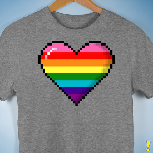 Gilbert Baker Original LGBTQ Gay Rainbow Pride 8-Bit Pixel Heart - Grey Heather