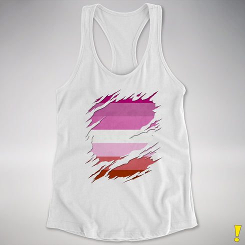 Pink Lesbian Ripped Reveal Racerback Tank - White
